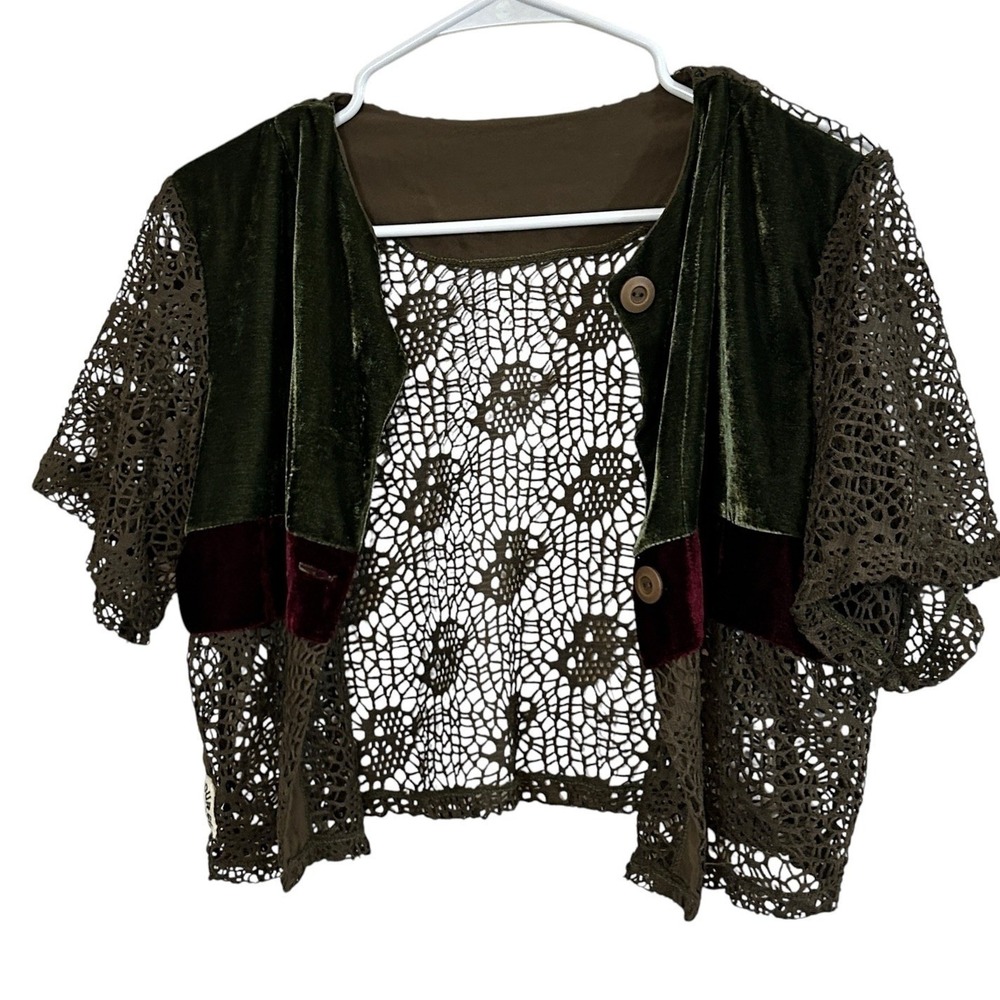Open Knit Cardigan Womens Sz M Forrest goblin fairy Grunge BoHo Festival velvet - Picture 4 of 9